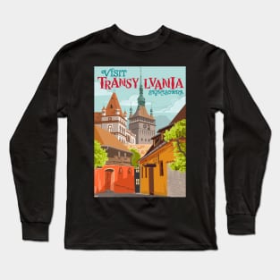 Travel Poster Transylvania - Sighisoara, Siebenbürgen, Segesvár Long Sleeve T-Shirt